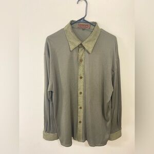 Vintage CREME DE SILK Olive Green Button Down Men's shirt size Large.excellent
